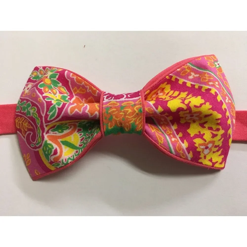 Custom Mens Pink/Yellow Floral Bow Tie‎ Pre-tied Adjustable Handmade bowtie